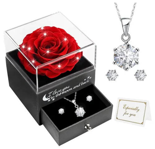 Miofula Adventskalender mit ewiger Rose und Schmuckset - Ein romantisches Geschenkset mit einer echten ewigen Rose, die bis zu 5 Jahre hält, und edlem 925 Sterlingsilber Schmuck. Ideal für besondere Anlässe wie Valentinstag oder Geburtstage.