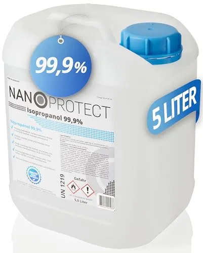 Nanoprotect Isopropanol 99,9% - 5 Liter Reinigungsalkohol - Reinigungsmittel für Dentallabor und 3D-Drucker, hochprozentiger Isopropylalkohol, verdampft rückstandslos und schnell. Ideal zum Lösen von Farbresten und als Verdünnungsmittel.