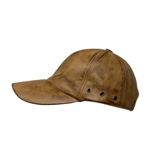 Albsales Baseball Cap Leder Outdoor Biker Kappe Lederkappe Käppi Unisex (DE/NL/SE/PL, Alphanumerisch, Einheitsgröße, Sand)