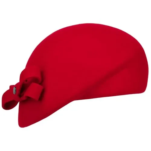 LIERYS Damen Wollbaske mit Schleife - Elegante Filz-Baskenmütze in Rot - Elegante Damenbaske aus hochwertigem Wollfilz, atmungsaktiv und ideal für Herbst und Winter. Perfekt für stilvolle Auftritte und vielseitig kombinierbar. Einheitsgröße passt sich flexibel an.