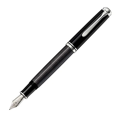 Kolbenfüllhalter Souverän M405 EF - Eleganz in Anthrazit/Schwarz/Silber - Hochwertiger Füllhalter mit Kolbenfüllsystem und 14-Karat Goldfeder. Perfekt für stilvolles Schreiben, inklusive edlem Geschenketui und Garantieheft.