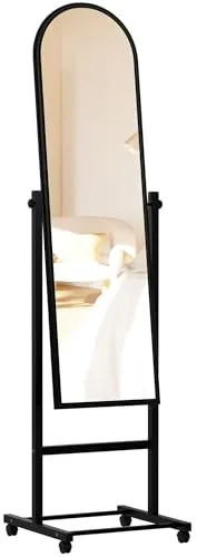 CLP Evoir Standspiegel mit Laufrollen - Moderner Standspiegel mit stabilem Metallrahmen, neigbar und 360 Grad drehbar. Ideal für Ankleidezimmer und vielseitig einsetzbar.