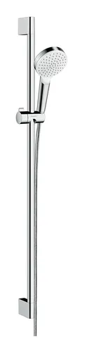 hansgrohe Crometta 1jet Brauseset EcoSmart 90 cm - Brausegarnituren mit 160 cm Brauseschlauch und EcoSmart Handbrause für wassersparenden Komfort und modernes Design in weiß/chrom.