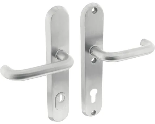 Schutzbeschlag oval einbruchhemmend Edelstahl für PZ 92 mm mit Drücker/Drücker H