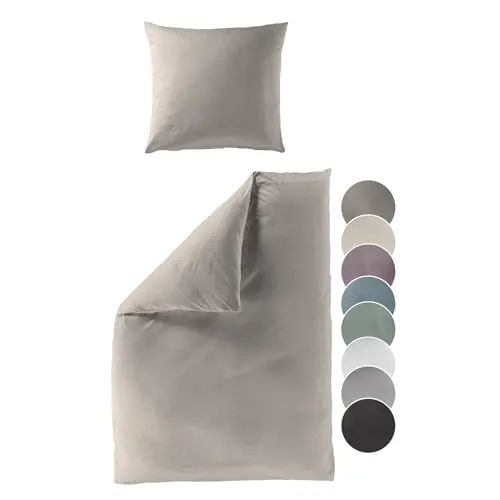 liebling Satin Bettwäsche Taupe 155x220 cm - Bettwäsche-Set aus 100% seidig weicher Baumwolle, fusselfrei und bügelfrei, ideal für höchsten Schlafkomfort.