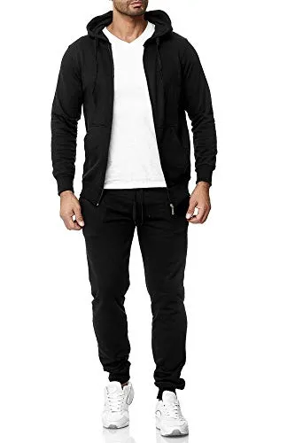 Baxboy Herren Uni Colour Jogging Anzug Trainingsanzug Sportanzug Fitness Sporthose Hose Hoodie H-500, Farbe:501_Schwarz, Größe:XL