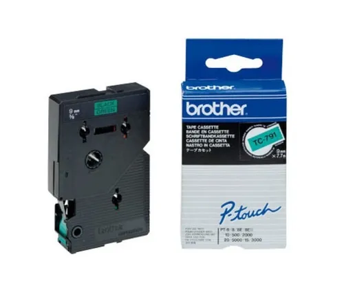 Brother Tape Cassette TC-791 schwarz auf grün 9mm P-Touch PT-6 PT-8 PT-10 OVP
