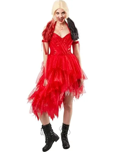 Rubie s Offizielles Harley Quinn Rotes Damenkleid - Halloween Suicide Squad 2 Bösewicht-Kostüm, langlebig und flexibel für unvergessliche Halloween-Partys