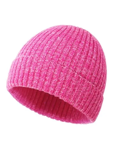 axy Kinder Winter Beanie Kindermütze Strickmütze aus Rippstrick mit breiter Krempe für Jungs und Mädchen von 1-6 Jahren Jungen Kleinkind MUKI4 (Pink)