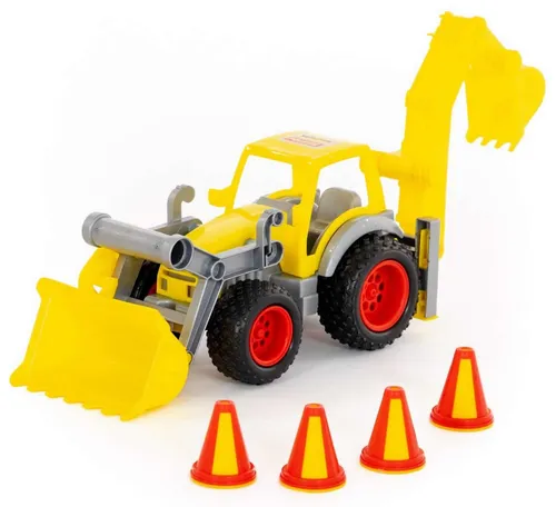 WADER ConsTruck Radlader mit Heckbagger - Bagger-Spielzeug für Kinder, 570x165x200mm, fördert die Kreativität und motorischen Fähigkeiten beim Spielen auf der Baustelle.