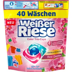 Henkel AG & Co. KGaA Weißer Riese Colorwaschmittel Trio-Caps Aromatherapie Orchidee, Waschmittelcaps bieten ein einzigartiges und langanhaltendes Dufterlebnis, 0,48 kg - Packung, für 40 Waschladungen W40CT