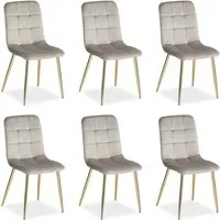 Homestyle4u Esszimmerstuhl 6er Set in Beige und Gold Samt - Esszimmerstühle im modernen Design mit bequemer Samtpolsterung und stabilen goldenen Metallfüßen. Perfekt für stilvolle Essbereiche und entspannte Momente mit Familie und Freunden.