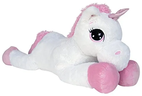 Wagner 9065 - Riesen Plüschtier XXL Plüsch Einhorn - liegend - 80 cm Gross in Weiss-pink Kuscheltier