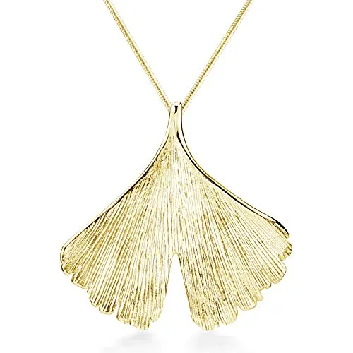 MATERIA Gold Ketten-Anhänger Ginkgo Blatt mit Goldkette - Eleganter Ketten-Anhänger aus 925 Silber in Ginkgo-Blatt-Design, ideal für harmonische Akzente. Inklusive langlebiger Goldkette – der perfekte Glücksbringer für jedes Outfit.
