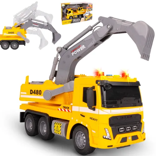 Malplay LKW mit Bagger Auto Bau Lader Auto 1:16 Lichter Sound Geschenk