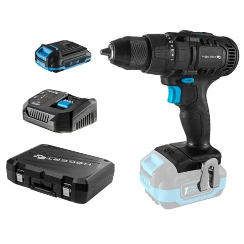 HÖGERT TECHNIK Akku-Bohrschrauber Set 18V, 50 Nm Drehmoment, 2,0 Ah Akku, 4A Ladegerät, Metallgetriebe, LED-Beleuchtung, Auto Lock Bohrfutter, Für Holz & Metall