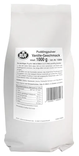 RUF Pudding Vanille, Puddingpulver mit Vanillegeschmack, nur mit Milch und Zucker aufkochen, Großgebinde, glutenfrei, ohne Allergene, 1x1000g