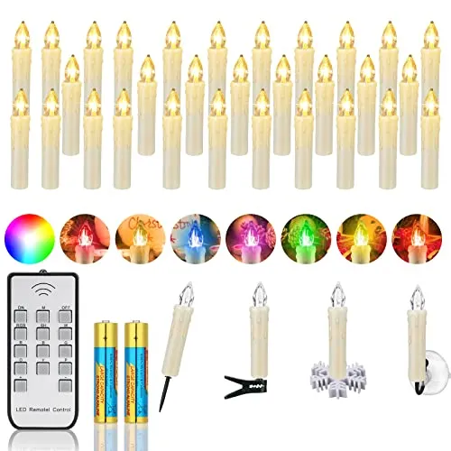 ZIYOUDOLI 10/20/30er LED Weihnachtskerzen mit Fernbedienung Timer Dimmbar, Christbaumkerzen Kabellose Weihnachtsbaumkerzen für Weihnachtsbaum Weihnachtsdeko Hochzeit (30stück)