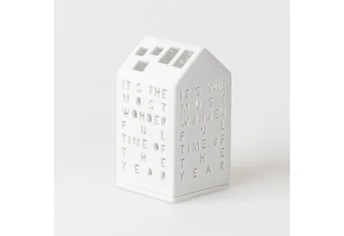 Räder Porzellan-Dorfhaus - It's The Most Wonderful Time of The Year - Teelichthalter, ein strahlender Mittelpunkt Ihrer Weihnachtsdeko, ideal als Geschenk oder zur festlichen Tischdekoration. Höhe: 12 cm, Breite: 6,7 cm.