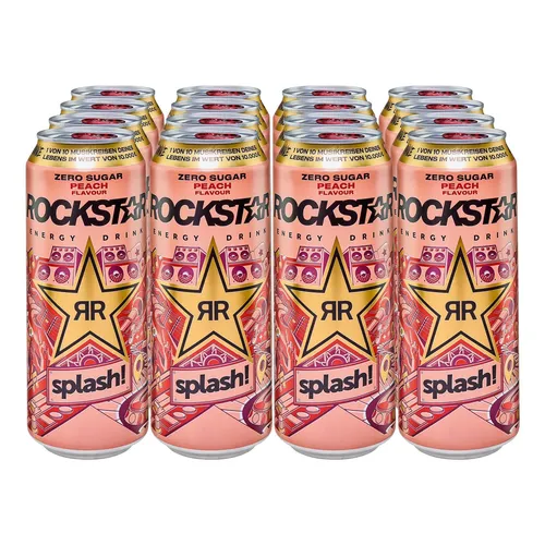 Rockstar Games Rockstar Energy Drink Zero Peach 0,5 Liter, 12er Pack - Energy Drinks – Fruchtig-erfrischender Kick mit null Zucker! Genieße den süßen Pfirsichgeschmack und die kraftvolle Mischung für extra Energie.