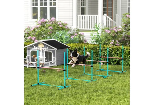 PawHut Agility-Hürde mit Hürden, Slamonstangen, Bodenstangen, Tragetasche, Kunststoff, Agility Set (4-tlg) für Hundetraining, Spiele Training, Hellblau