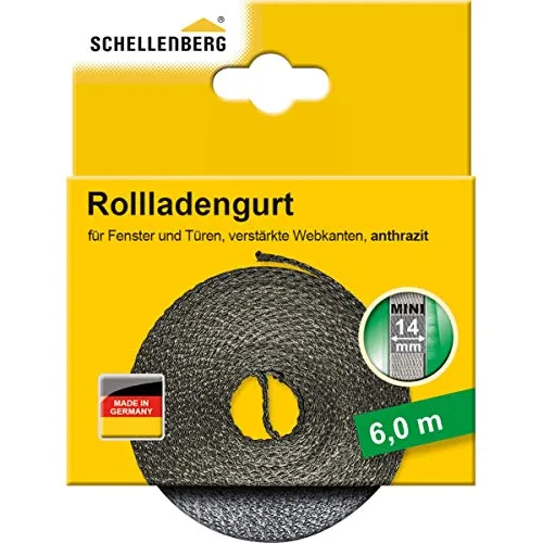 Schellenberg 46010 Rolladengurt 14 mm x 6,0 m System MINI, Rollladengurt, Gurtband, Rolladenband, anthrazit