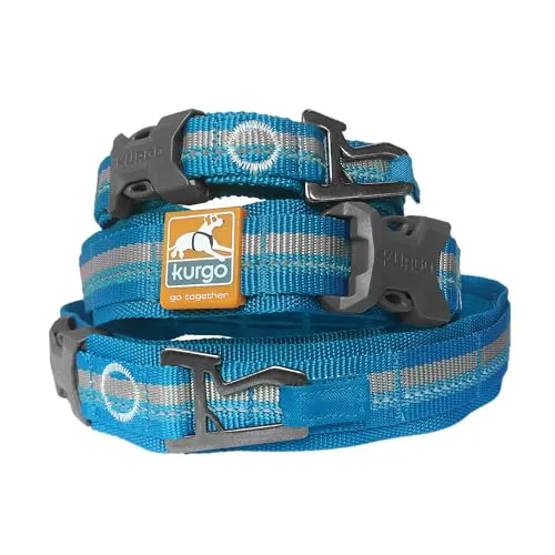 Kurgo RSG Hundehalsband, Mit Schnellverschluss und reflektierenden Streifen, Reduziert Druck auf den Hals, Größe M, Blau/Grau