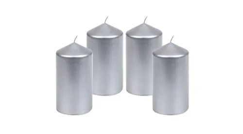 4er Set Adventskranzkerzen Edelglanz Silber 15 x 7,7 cm, deutsche Qualitäts Kerzen, Tropffrei, Rußfrei