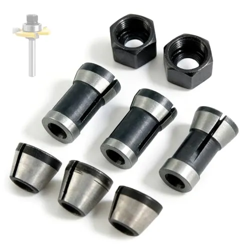 Stück Spannzangen Set, Oberfräse Zubehör kompatibel mit Bosch, Einhell, Katsu, Dewalt & Makita Oberfräsen, 6 Klemm-Adapter (6 mm, 6,35 mm, 8 mm) + 2 Muttern für Graviermaschinen & Fräsarbeiten 8