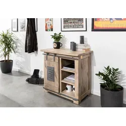 Massivmoebel24 Kommode RAILWAY #324 - Türkommode aus Mango, 70x45x70 cm, elegant whitewash lackiert – ideal für einen modernen Wohnstil und viel Stauraum.