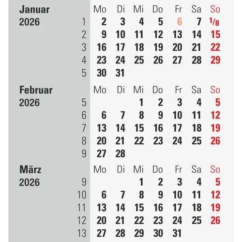 Rido 3-Monats-Kalender Tisch 2026 rot (70-38 000 206) von Rido