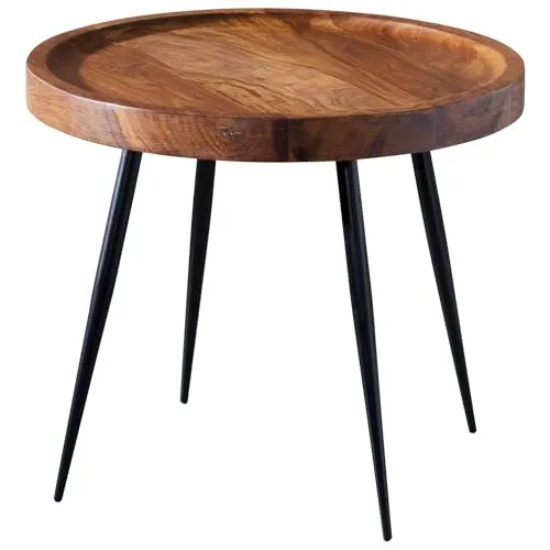 FineBuy Beistelltisch rund aus Sheesham Holz in braun von FineBuy