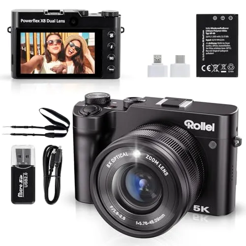 Rollei Powerflex X8 Dual Lens – Vielseitige Digitalkamera - Digitalkamera mit Dual-Lens-System für beeindruckende 360-Grad-Fotos und Videos, ideal für kreative Aufnahmen und Abenteuer.