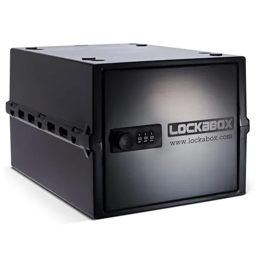 Produktbild Lockabox One™ | Premium abschließbare Aufbewahrungsbox | Mittelgroße Box mit Zahlenschloss für Lebensmittel, Medikamente & Sicherheit im Haushalt | Außenmaße 31 x 21 x 17 cm (Jet)
