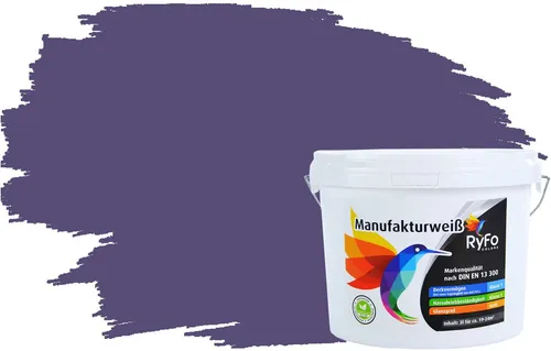 RyFo Colors Wand- und Deckenfarbe Manufakturweiß Violetttöne, 1 L reicht für ca. 8 m², Deckkraft-/Nassabriebklasse 1, matt, atmungsaktiv, für Innenräume