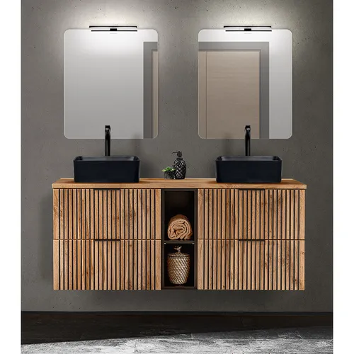 Lomado Badmöbel-Set Braun – Elegantes Badezimmermöbel mit Doppelwaschtisch