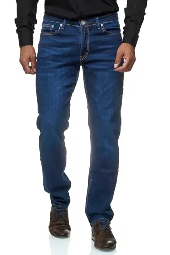 JEEL Herren-Jeans - Regular-Fit Straight-Cut - Stretch - Jeans-Hose Basic Washed 01-Navy 30W / 30L