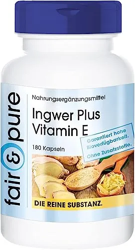 Fair & Pure® - Ingwer 600mg Plus Vitamin E - 180 Kapseln - vegan - Ingwer-Wurzelpulver - Gingerol - ohne Magnesiumstearat und Siliciumdioxid