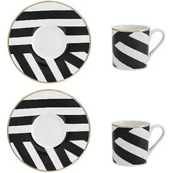 MIKASA Luxe Deco Porzellan Espressotasse und Untertasse Set, 2x Espressotassen und Untertassen mit geometrischem Druck, 100ml Kaffeetassen - Geschenkkarton und spülmaschinenfest
