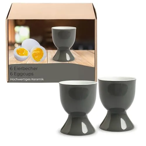 Eierbecher 6er Set in Grau aus Keramik - Spülmaschinenfeste Eierhalter für Frühstückstisch