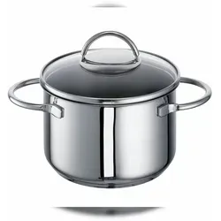 Rohe Germany Edelstahl Fleischtopf Ravenna 16 cm - Kochtopf aus hochwertigem 18/10 Edelstahl mit energiesparendem Aluminium-Kapselboden, geeignet für alle Herdarten inkl. Induktion. Hitzebeständiger Glasdeckel und praktische Innenskalierung.