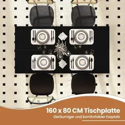 cm langer ausziehbarer Esstisch moderner Küchentisch mit Platz für bis zu 8 Personen - Schwarz 160