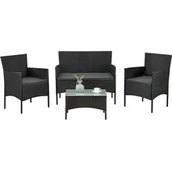Juskys Polyrattan Sitzgruppe Fort Myers für 4 Personen - Loungemöbel Set mit 2er Sofa, 2 Stühlen und Tisch, wetterfest und pflegeleicht für entspannte Stunden im Garten oder auf dem Balkon.