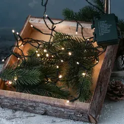 LED Lichterkette - Weihnachtslichterkette - 48 warmweiße LED - L: 3,5m - 8 Funkt. - Timer - Batterie - Grün