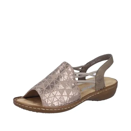 Rieker Damen Sandalen 608D1 mit Hochfront und Gummizug, Größe 39 EU, Beige - Moderne Hochfront-Sandale von Rieker, ideal für schmale Füße. Mit flexibler Laufsohle und praktischen Gummizügen für einen bequemen Sitz. Perfekt für den Sommer.