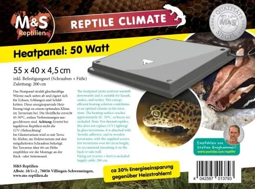 M&S Reptile Climate Heatpanel 50 Watt - Terrarien & Zubehör, effizientes Heizpanel für optimale Temperaturkontrolle im Terrarium