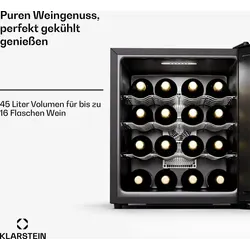 Weinkühlschrank 1 Zone für 16 Flaschen - Silent Vino - Weinkühlschrank in Schwarz, ideal für die perfekte Lagerung Ihrer Weine mit digitaler Anzeige und regelbarem Thermostat. Kompakt und leise mit nur 37 dB, perfekt für jeden Raum.