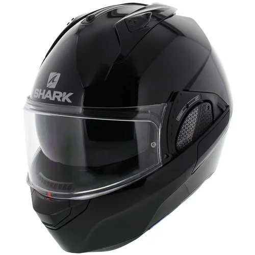 Shark Evo-GT Blank Klapphelm, schwarz, XS (53/54) - Motorradhelm mit innovativem Auto-up & Auto-down System, ideal für Brillenträger und höchste Sicherheit durch V-Tech Locking System.