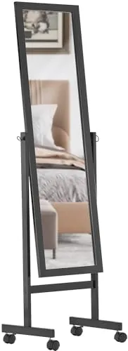 CLP Standspiegel Yolanda eckig schwarz - Standspiegel für Badezimmer, Ankleidezimmer und Schlafzimmer, stufenlos neigbar und mit drehbaren Rollen für einfache Mobilität.