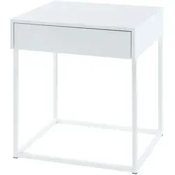 [en.casa] Beistelltisch Rautjärvi – Multifunktionaler Sofatisch mit Schublade - Beistelltisch fürs Wohnzimmer, elegant aus robustem Stahl in Weiß, ideal als Nachttisch oder Dekotisch und bietet praktischen Stauraum.